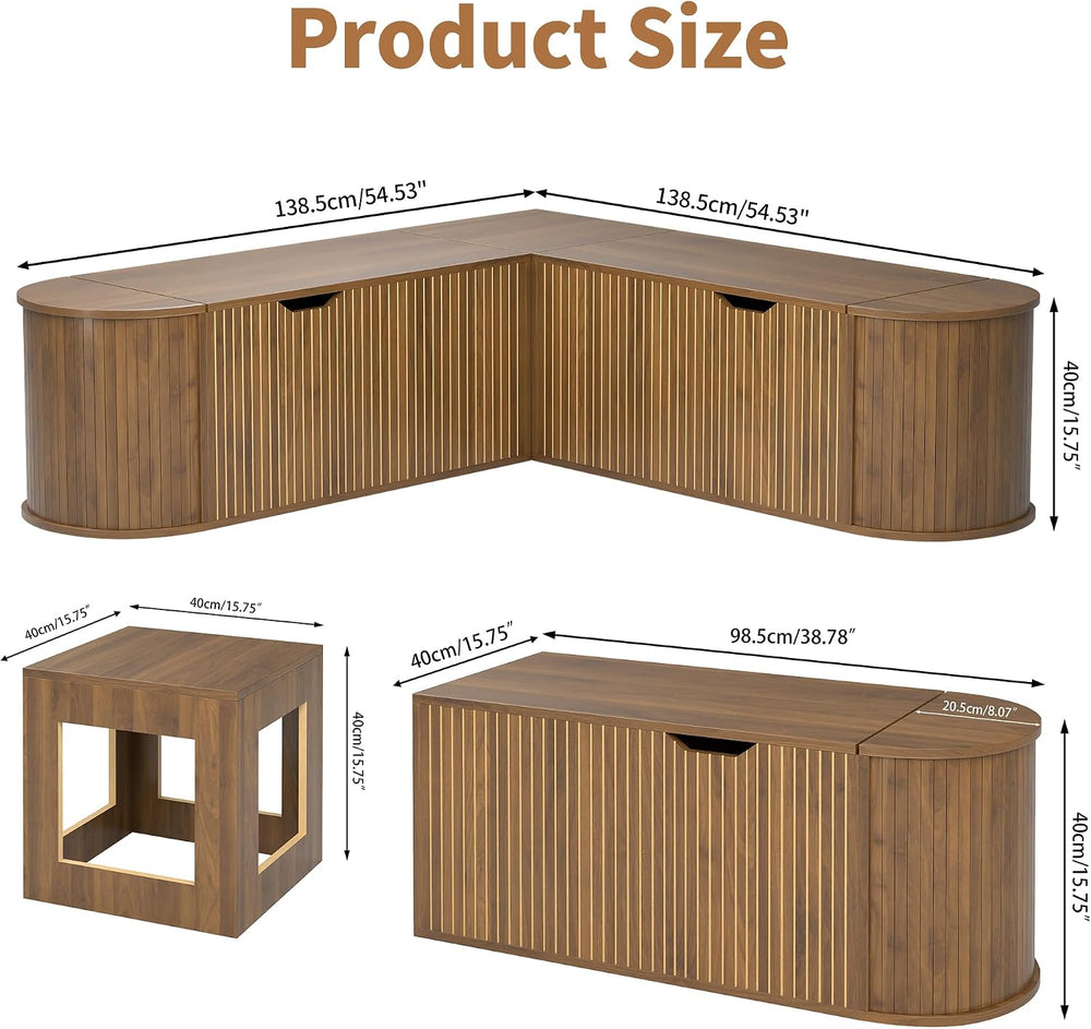 L Shaped Storage Bench with Cushion, Mid Century Modern Corner Dining Bench, ...