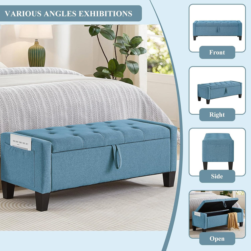 Modern Storage Ottoman Bench, Linen Upholstered End of Bed Bench with Tufted ...