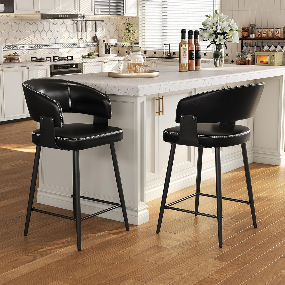 26" Counter Height Bar Chairs Set of 2, Padded Island Chairs, Black