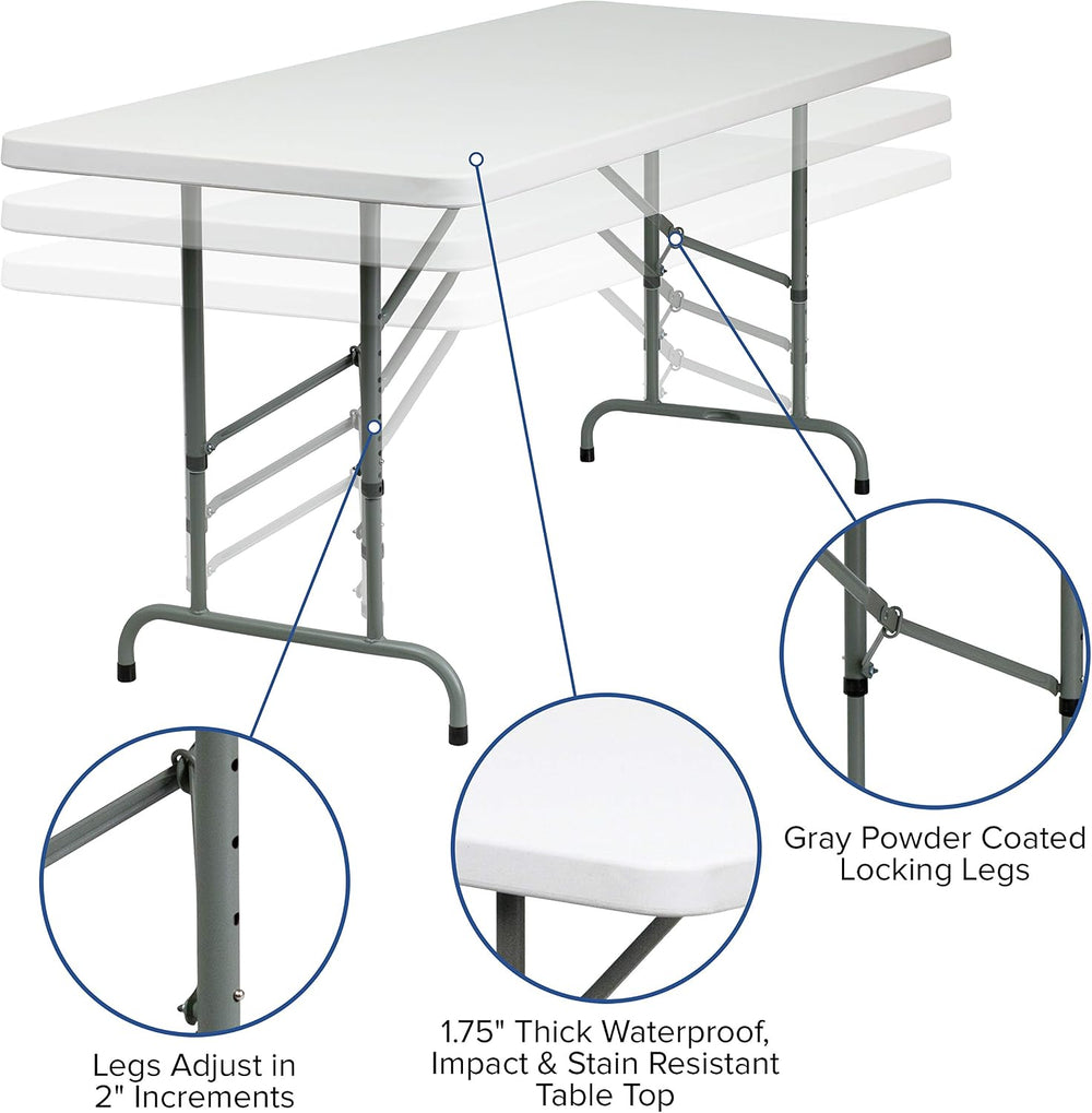 Flash Furniture 6-Foot Adjustable Plastic Folding Table, White | Bi-Fold, Car...