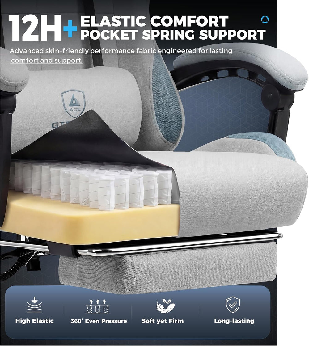 GTPLAYER Gaming Chair Fabric with Pocket Spring Cushion,Computer Office Chair...