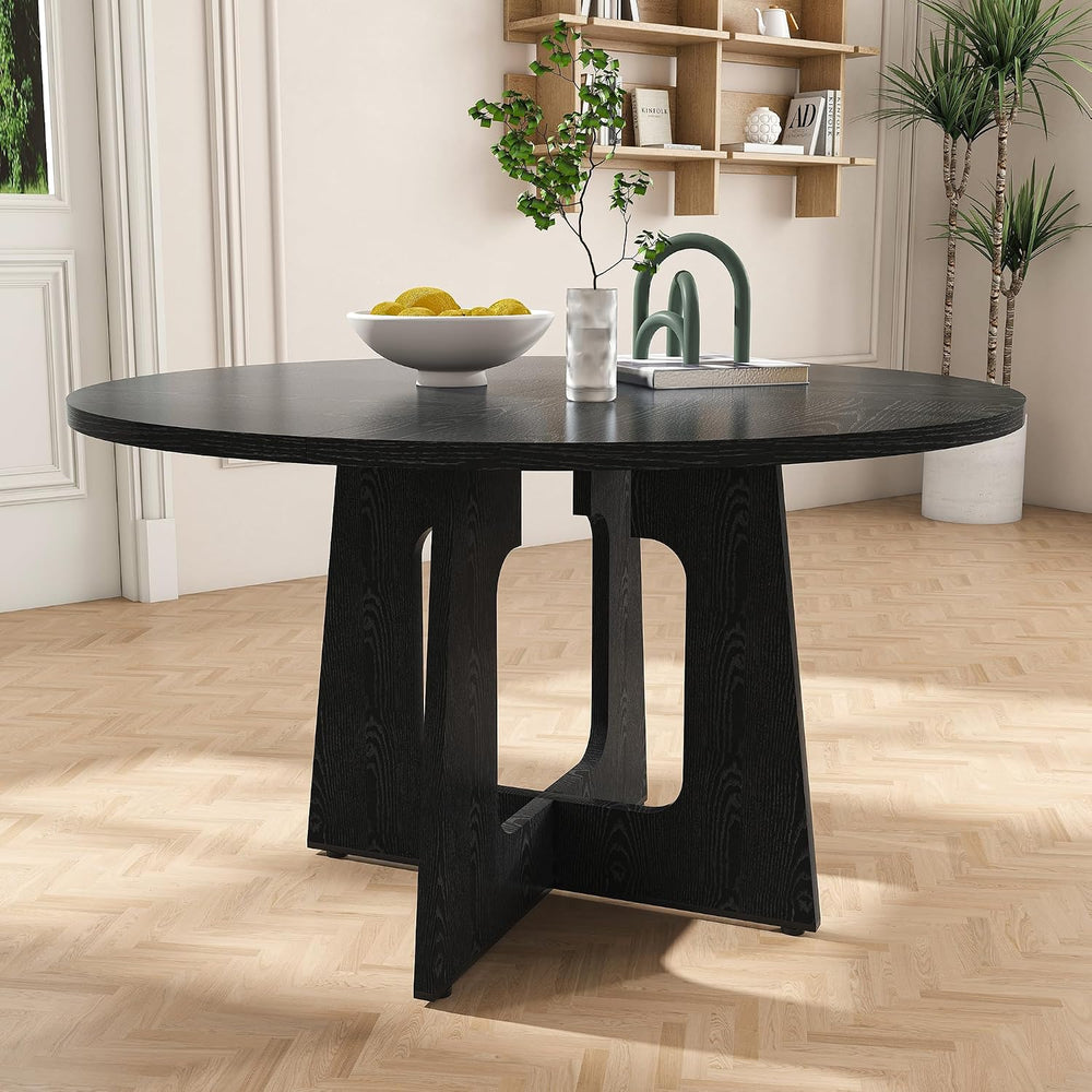 Round Farmhouse Dining Room Table for 6, 47" MDF Circle Kitchen Table wi...