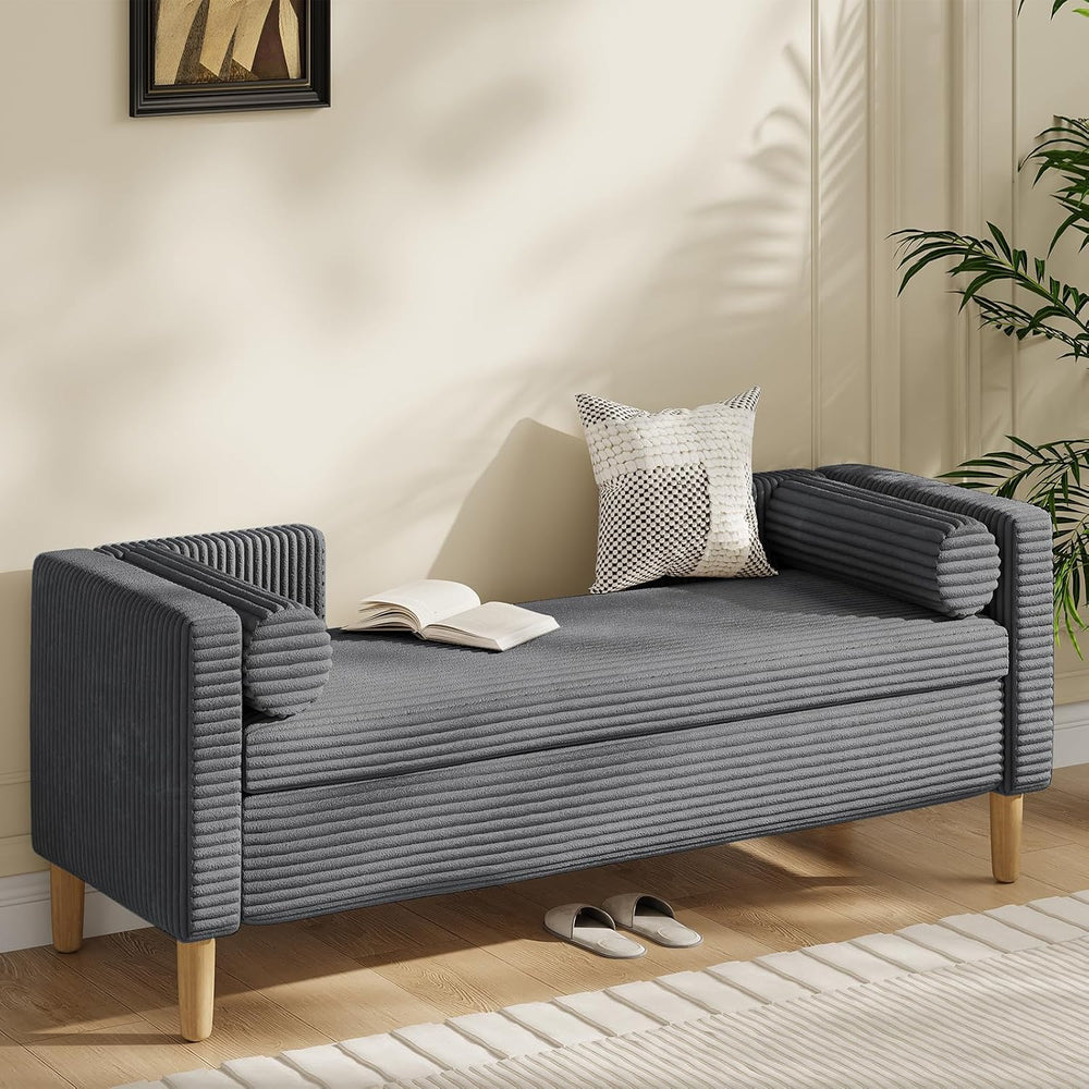 65.35" Storage Bench, Corduroy Upholstered End of Bed Bench with Bolster...