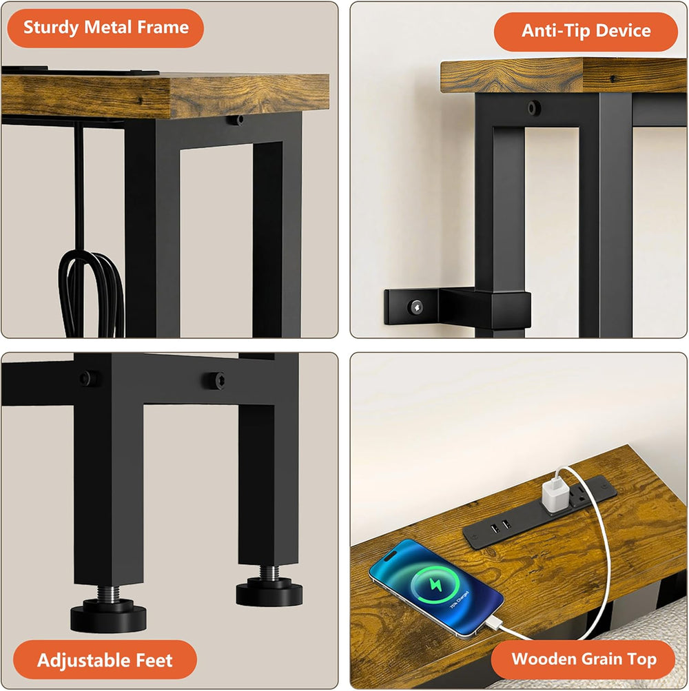 78" Narrow Sofa Table with Outlet (2 AC Outlets & 2 USB Ports), Behi...