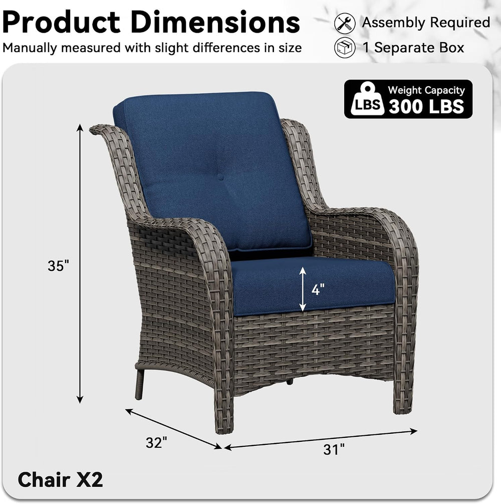 Patio Chairs Set of 2, Outdoor Wicker Patio Furniture Set with Thickened Olef...