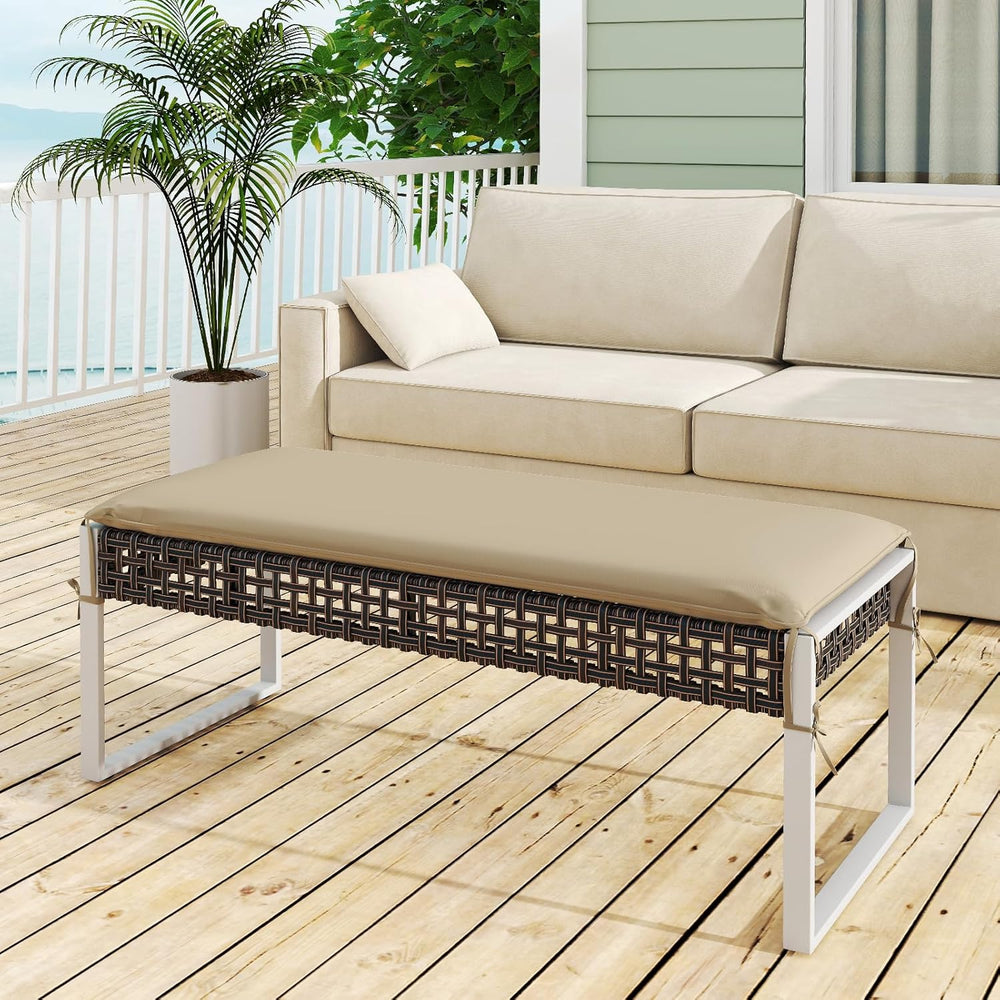 Tangkula Outdoor Ottoman, Patio Rattan Heavy Duty Wicker Footrest with Soft C...