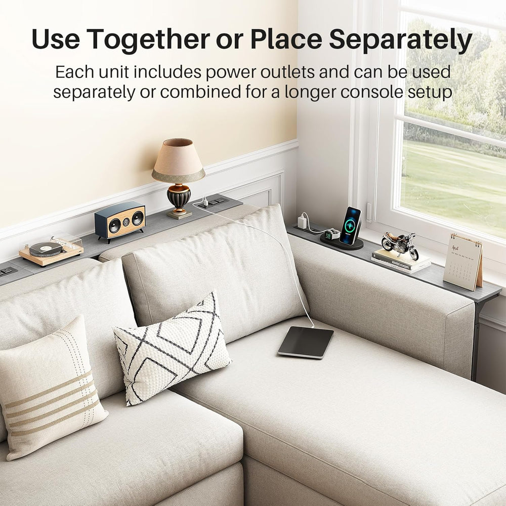 Kitstorack Narrow Sofa Table with Charging Station, 78.8" Behind Couch T...