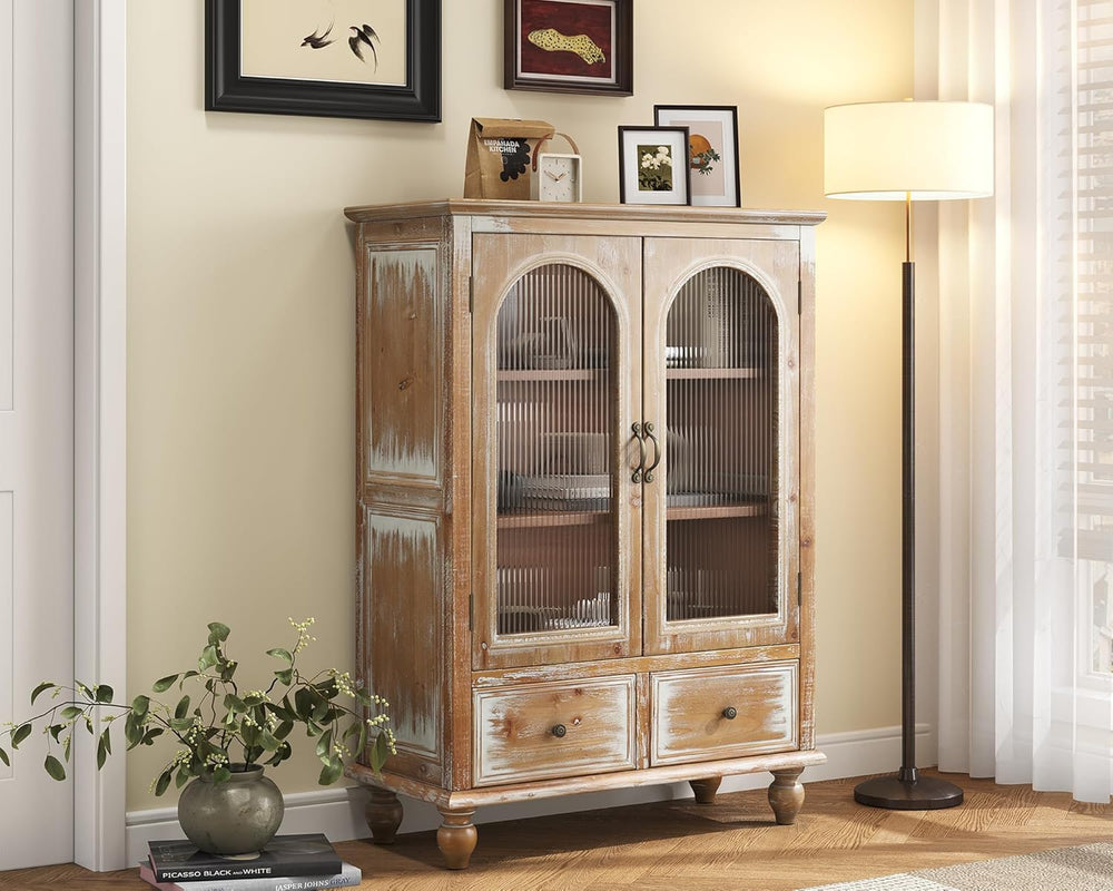 LKTART Solid Wood Storage Cabinet, Kitchen Sideboard Buffet Pantry Cabinet wi...