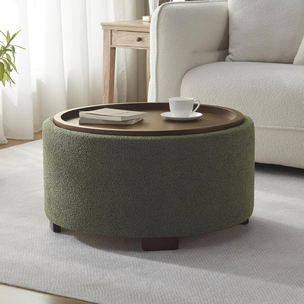 Zihanhome 30 Inch Round Storage Ottoman, Ottoman Coffee Table with Lift Off L...