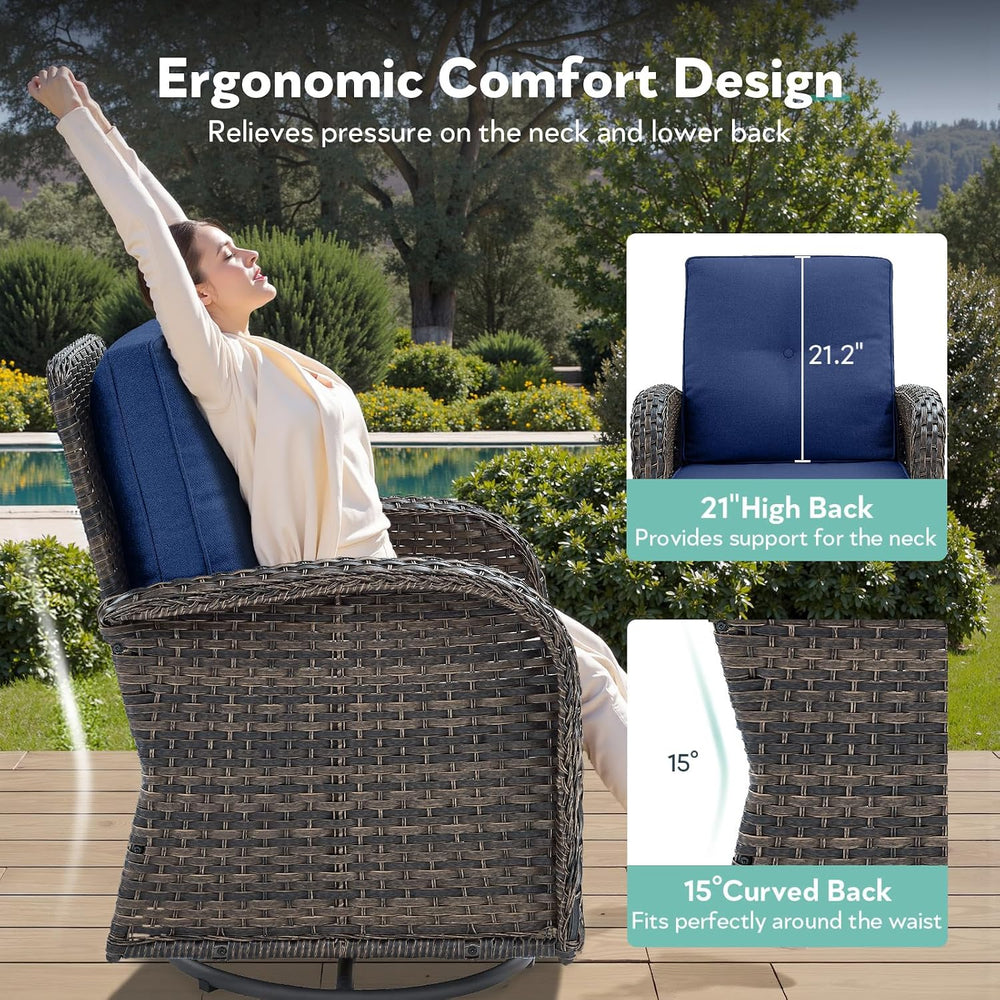Outdoor Swivel Glider Rocker Chairs Set- 6 Piece Patio Furniture Set with A G...