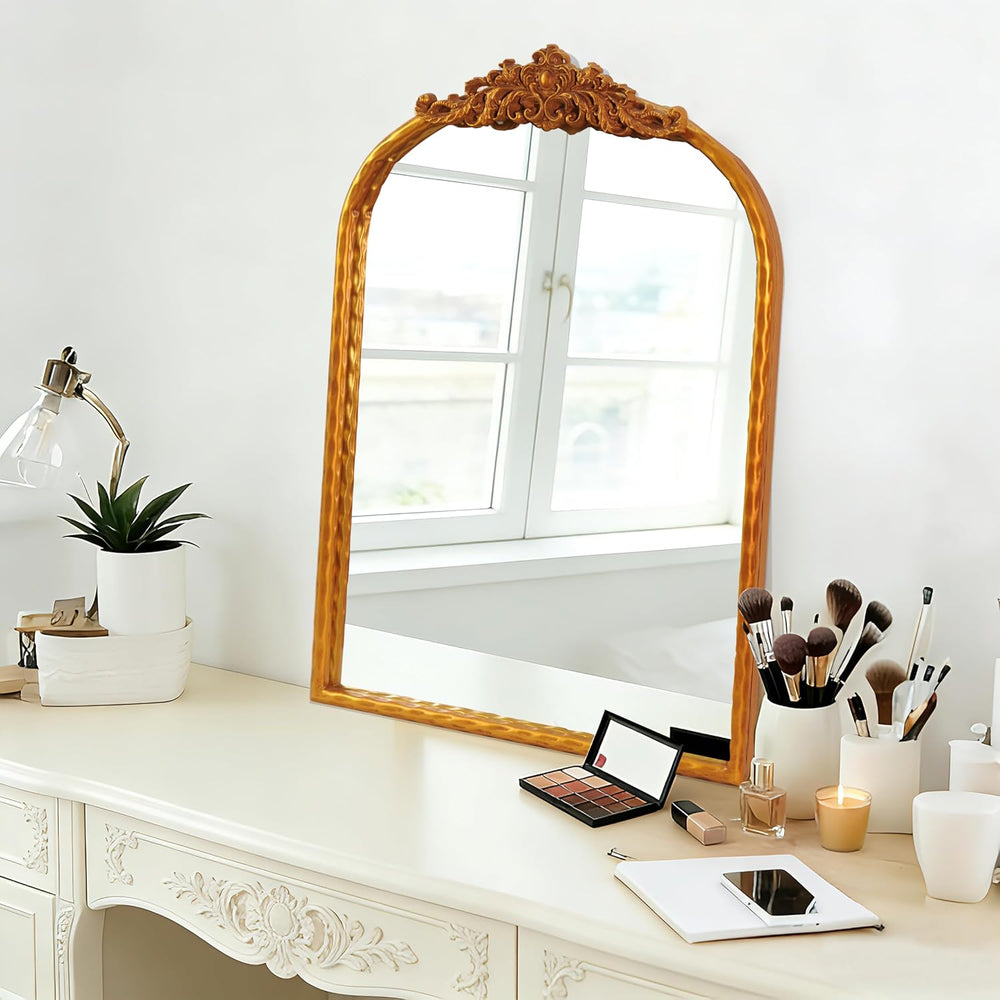 Vintage Arched Gold Mirror 19x27, Baroque Traditional Ornate Gold Antique Wal...