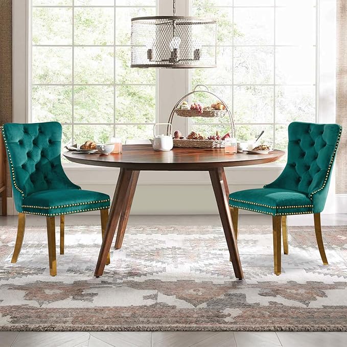 Velvet Upholstered Dining Chairs Set of 8, Modern Style Kitchen Side Chairs w...