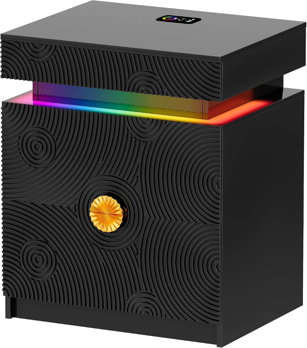 WOOVIVS Bedside Table with 2 Drawers and Sliding Top, RGB Color Changing Ligh...