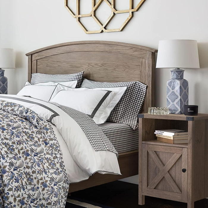 Farmhouse End Table, Nightstand with Barn Door and Shelf,Grey Wash | End Tables,Wooden Sofa Side Table, Modern Bed Side Table Rustic Nightstands, Bedroom, Living Room