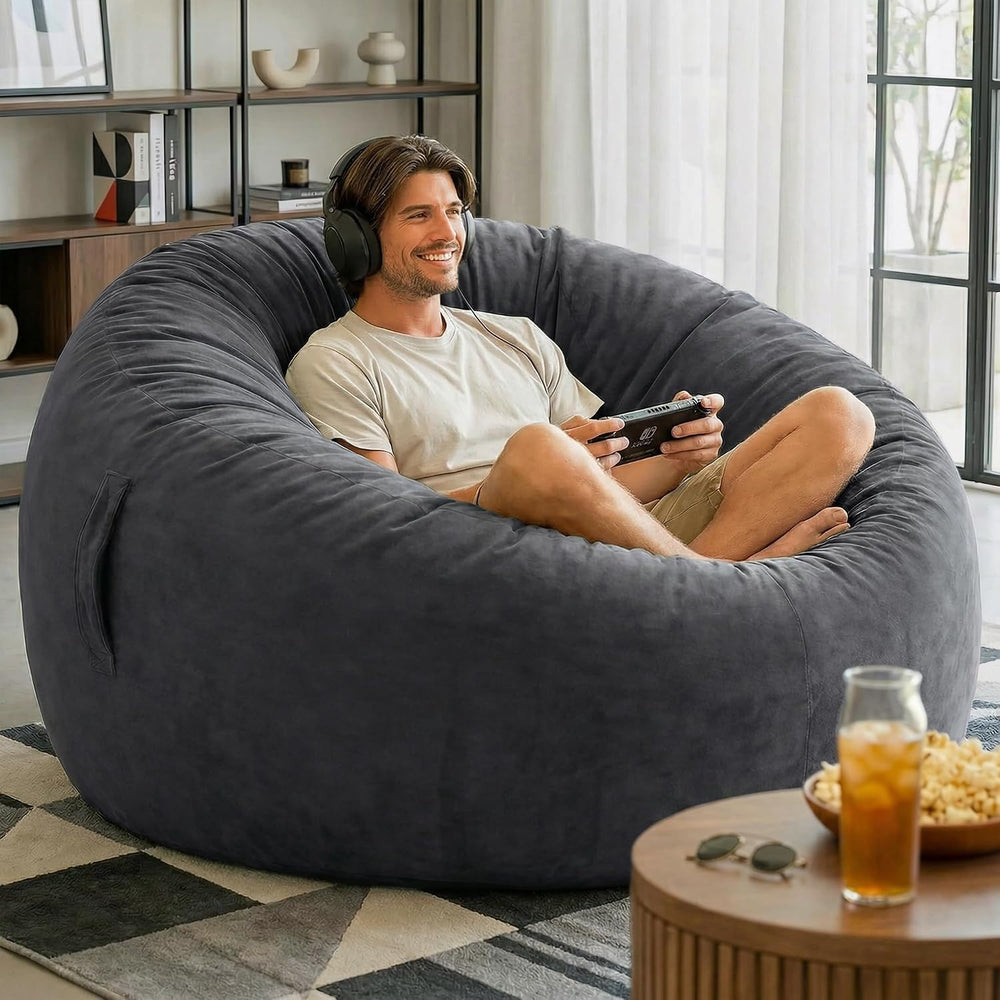 Codi 4 FT Bean Bag Chairs for Adults, Large Beanbag with Filler, Grey | Premi...