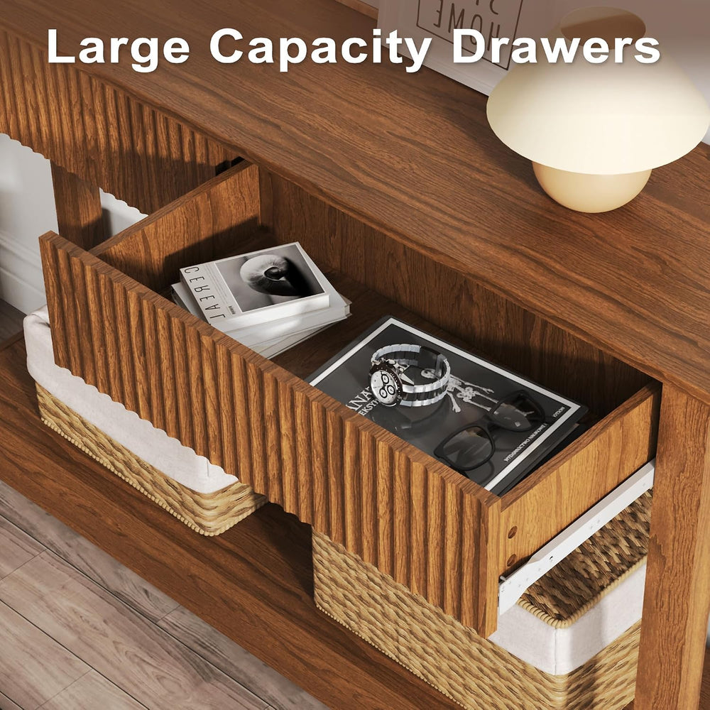 Fluted Entryway Table with 2 Drawers, 47" Console Table for Entryway, Wo...