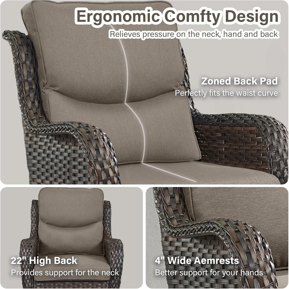 Outdoor Swivel Rocker Patio Chairs with 2 Ottomans - 5" Thick Cushion 4 ...