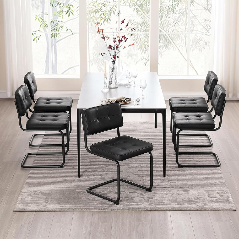 Zesthouse Industrial Metal Dining Chairs Set of 4, Upholstered Faux Leather K...