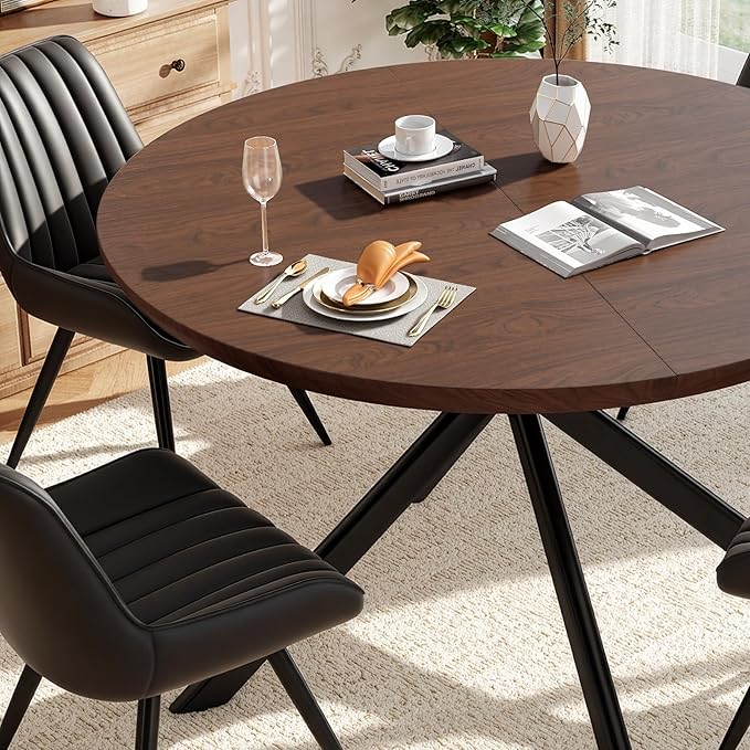 47.2" 5-Piece Round Dining Table Set for 4, Modern Wood Dining Table wit...