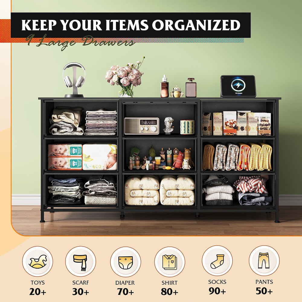 WLIVE Dresser TV Stand for 65'' TV, 9 Fabric Drawers of Wide Dresser,...