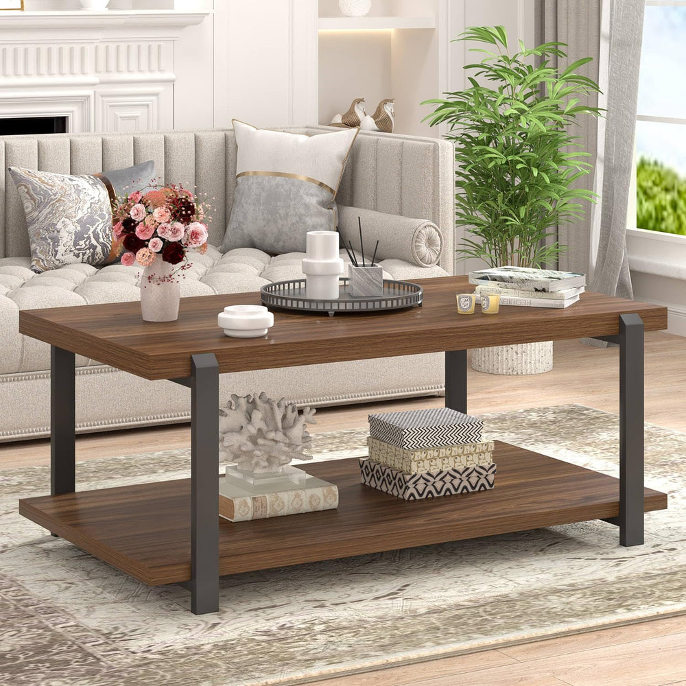 FOLUBAN Modern Coffee Table with Storage Shelf, Rustic Wood Center Table for ...
