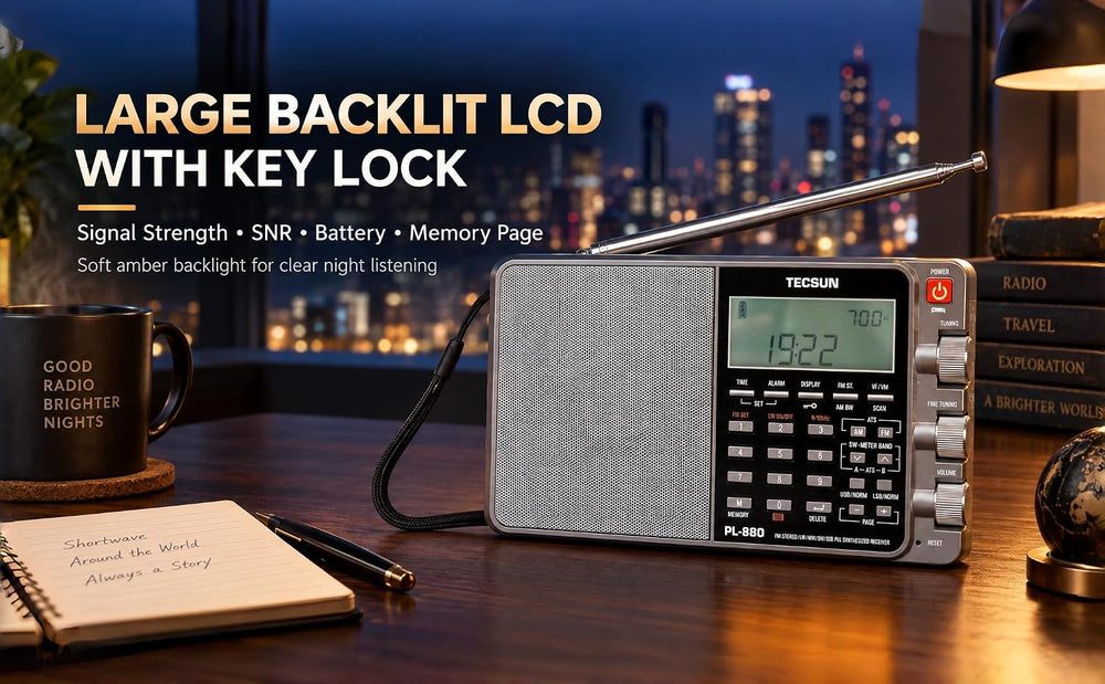 Tecsun PL880 Portable Digital PLL Dual Conversion AM/FM, Longwave & Short...