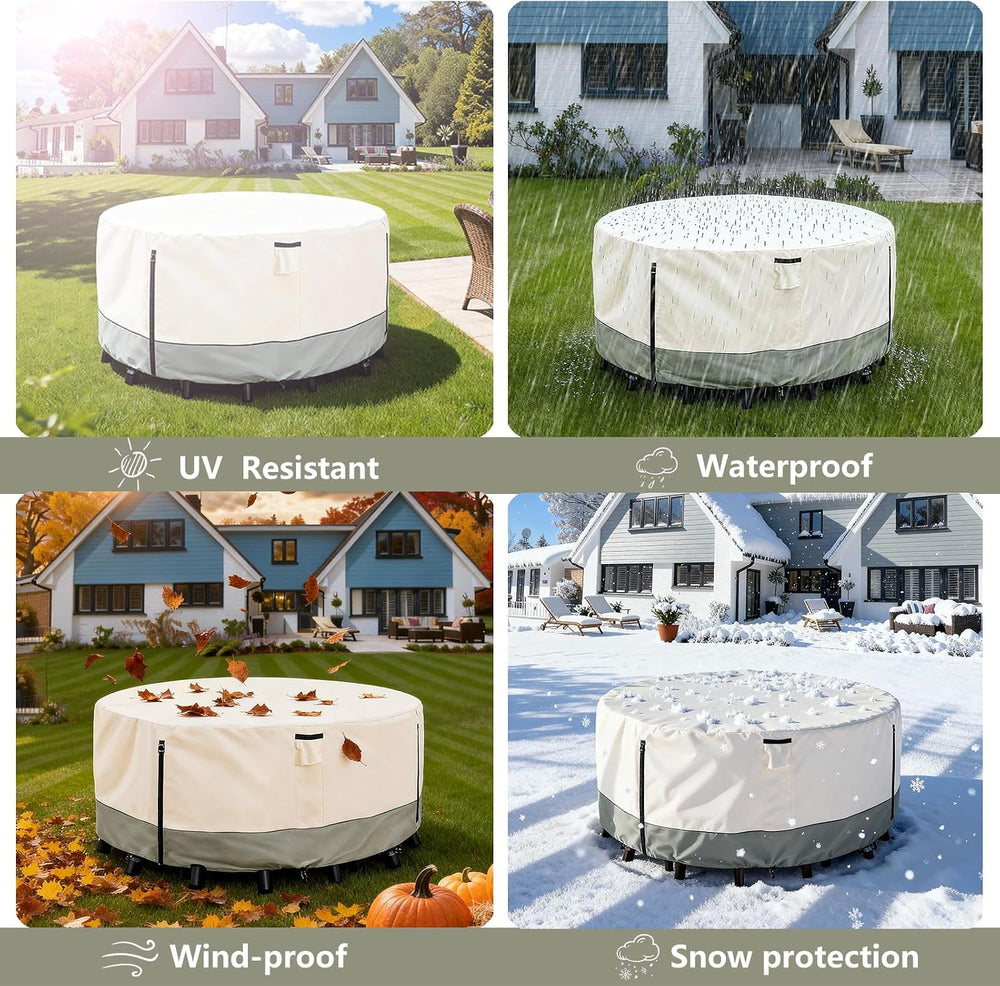 Round Patio Furniture Covers,600D Heavy Duty Waterproof Outdoor Furniture Cov...