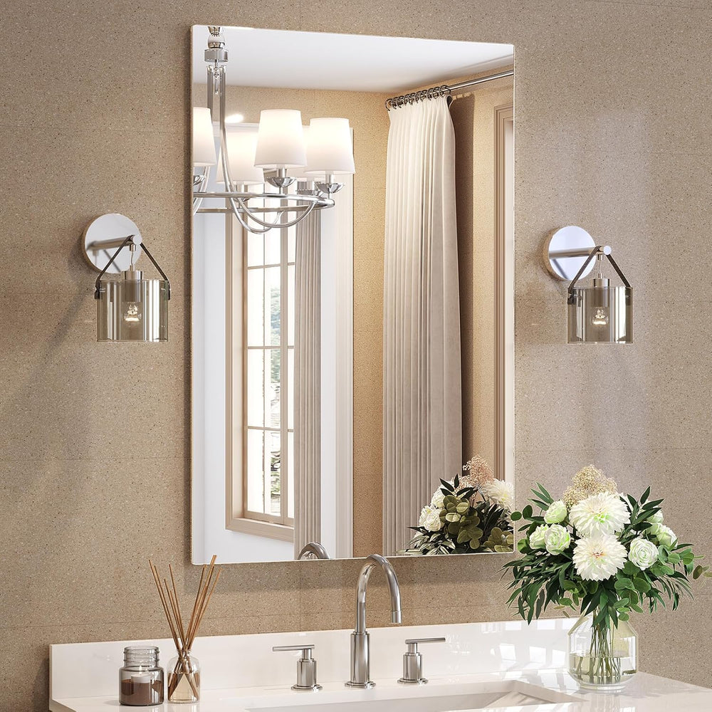 Brightify Frameless Mirror, 24x36 Inch Bathroom Mirrors for Over Sink, Temper...
