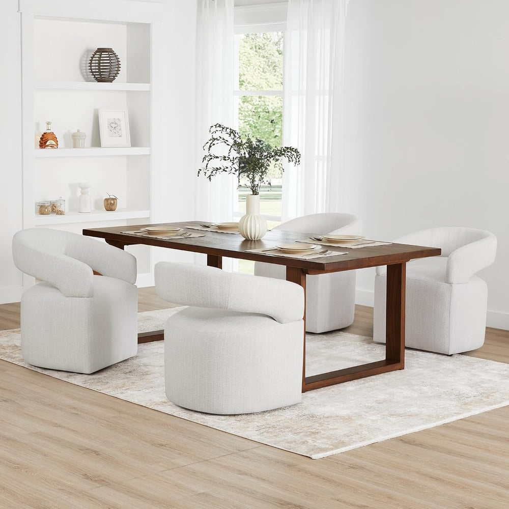 KISLOT Upholstered Dining Chairs Set of 4 with Casters, Light Linen