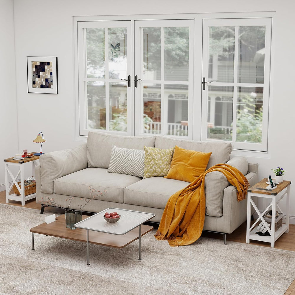 Hadulcet Farmhouse End Tables Living Room Set of 2, Narrow Side Table with Ch...