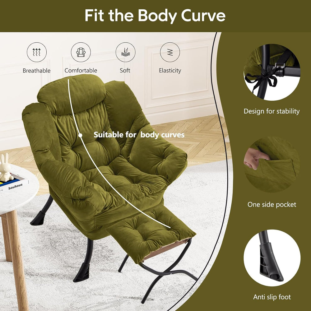 Lazy Chair with Folding Ottoman Modern Large Accent Chair,Contemporary Lounge...