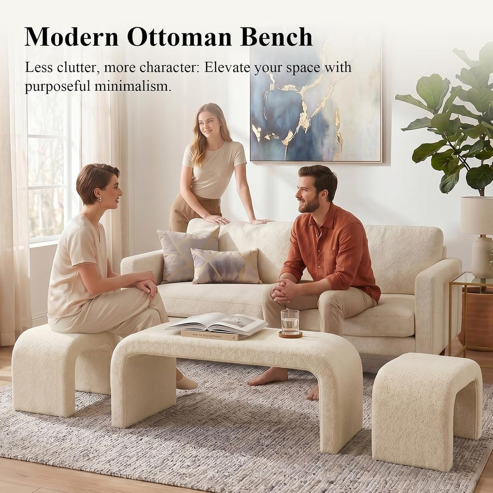 3-Piece Ottoman Bench Set, End of Bed Bench with 2 Foot Stools | 44" Ted...