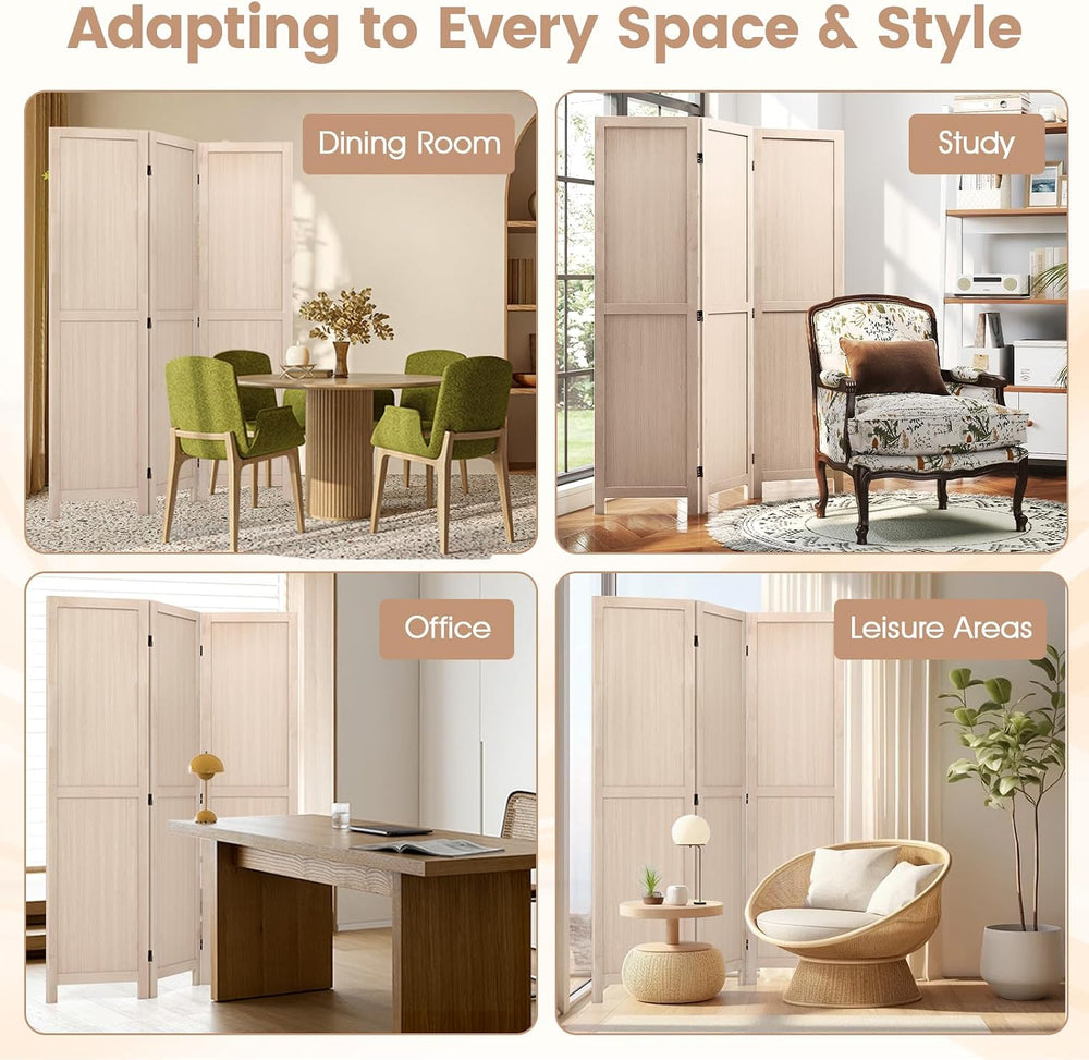 GIANTEX 3 Panel Folding Wooden Room Divider 67" Tall, No Assembly
