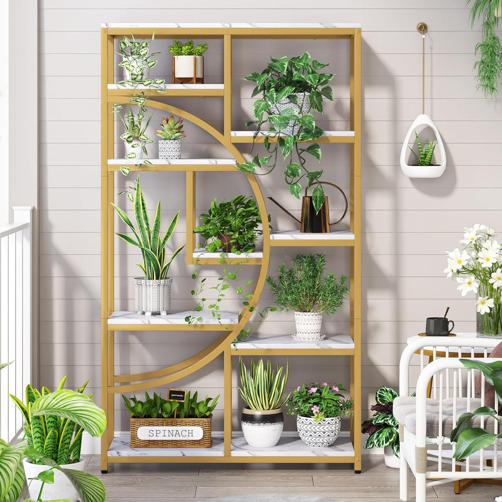 Tribesigns Industrial Bookshelf Bookcase with 9 Open Shelf (Gold)