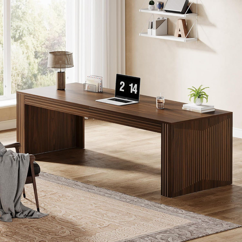 Tribesigns 79" Long Desk, Two Person Desk for Home Office, Dark Brown
