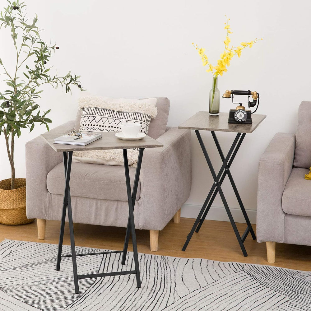 HOOBRO Folding TV Tray Tables, Set of 4 TV Trays with Storage Rack, Industria...