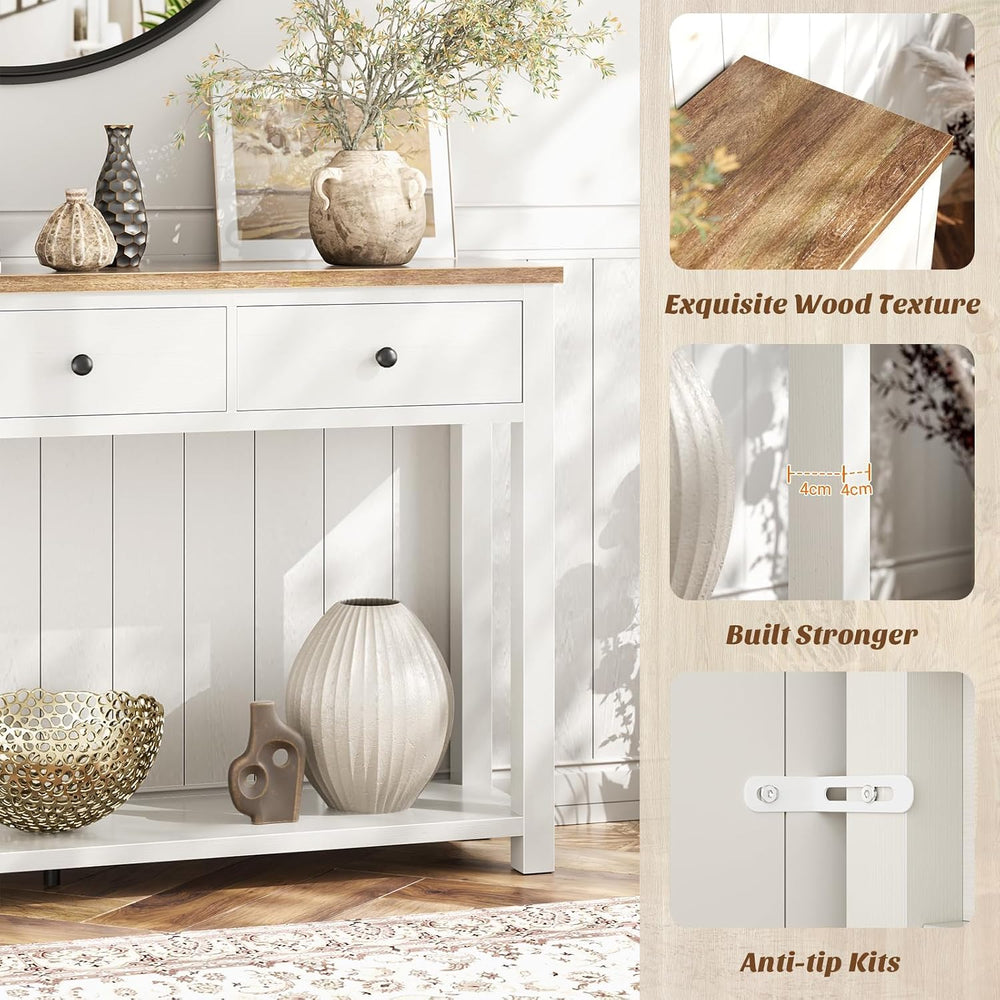 Homieasy Farmhouse Console Table with 3 Drawers, 47 Inch Wood Sofa Table with...
