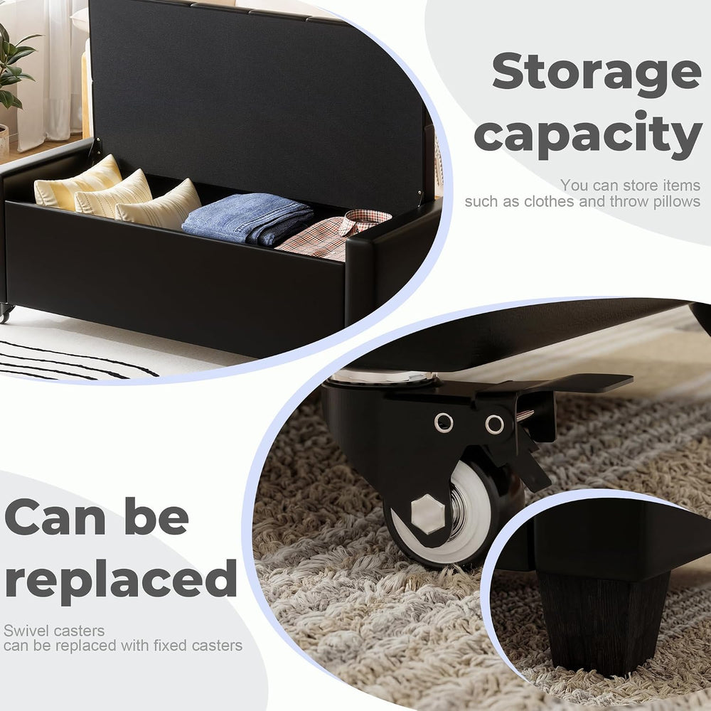 50” Ottoman Bench with Storage, Upholstered Faux Leather End of Bench for Bed...
