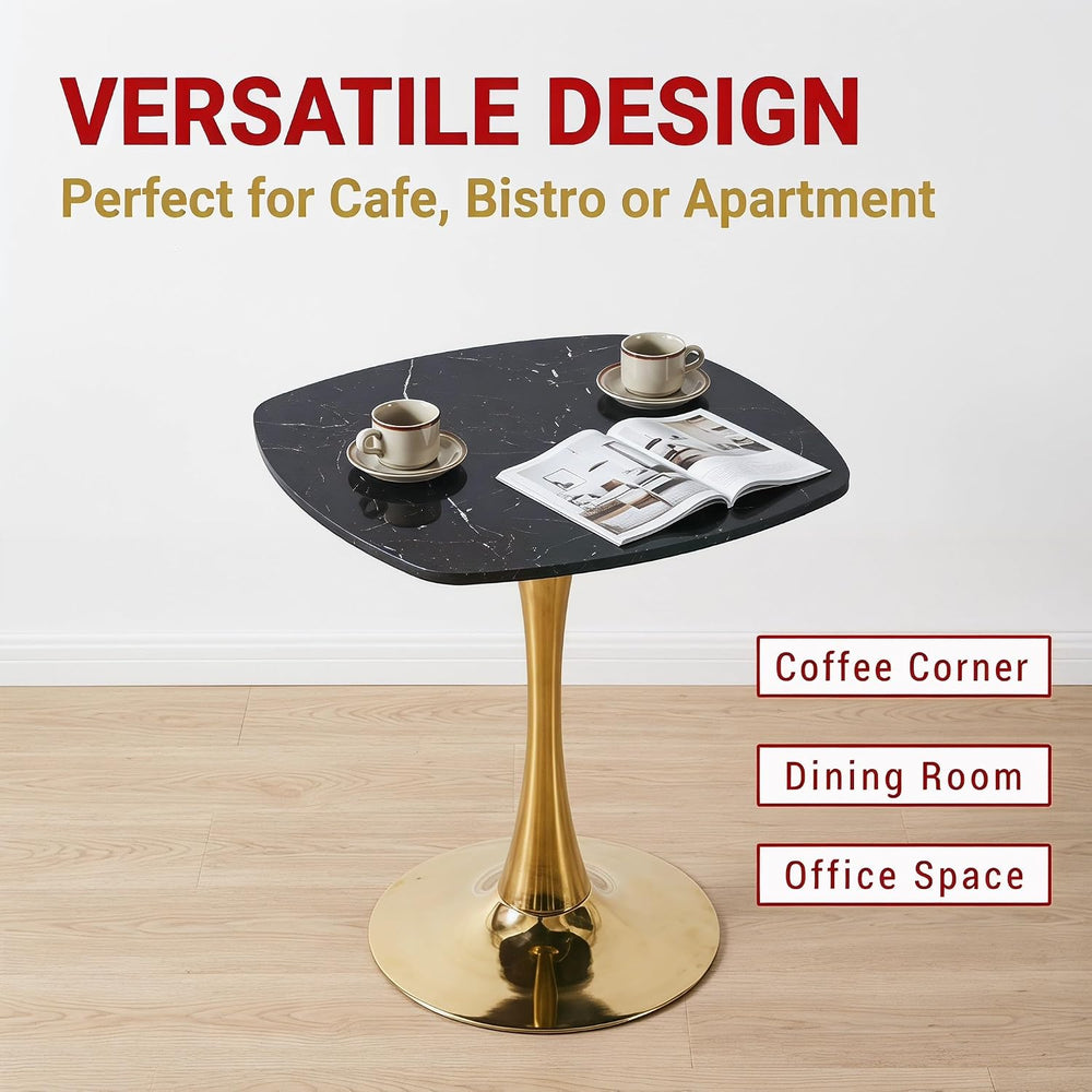 24 Inch Square Tulip Bistro Table for 2-4, Small Dining Table with Gold Metal...