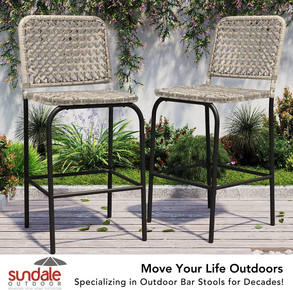 Sundale Outdoor Patio Bar Stools Set of 2, Hand Woven PE Rattan Hollow Back A...