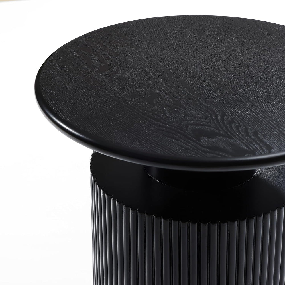 LuxenHome 21" Black Round Side Table, Fluted End Table for Small Spaces
