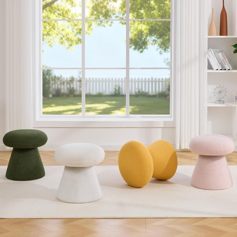 FOXHUNTER Mushroom Pouf Ottoman with 360° Rotation, White | Footstool with Sp...