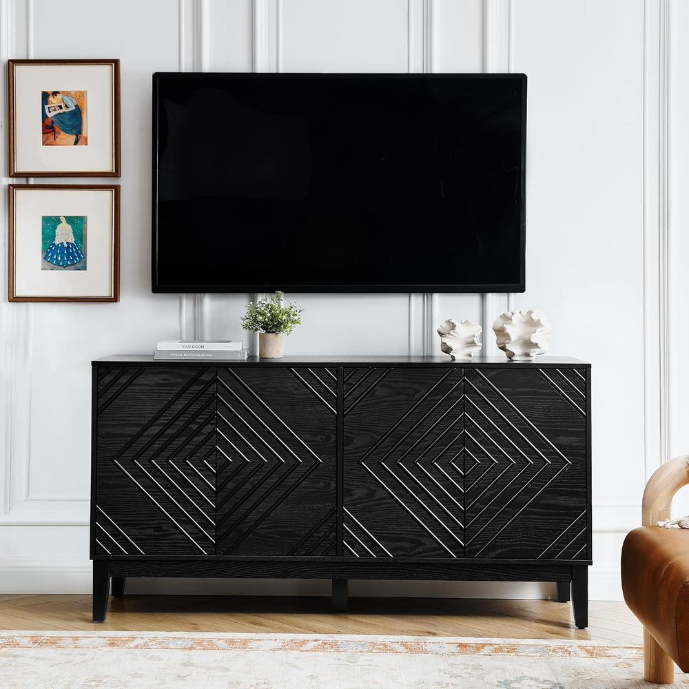 LKTART 60.5" Black Sideboard Buffet Cabinet,Modern Accent Credenza Stora...