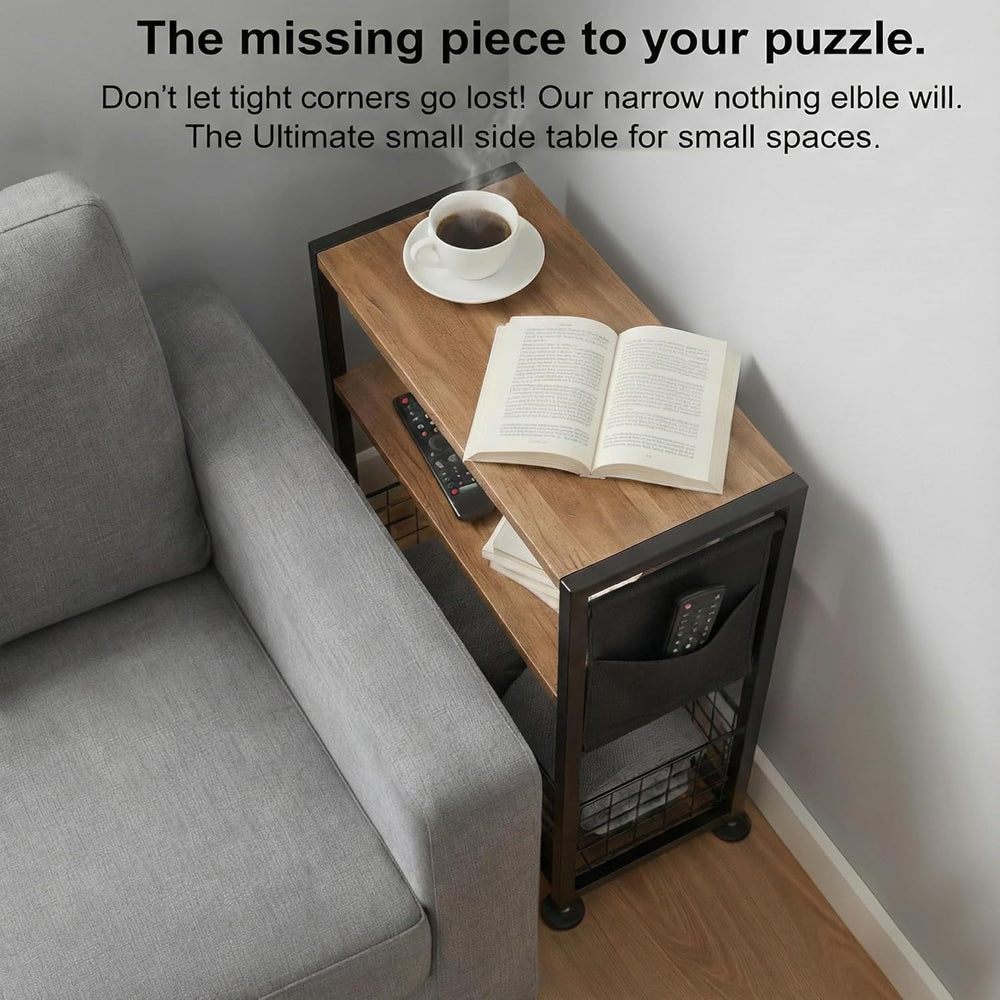 Skinny Side Table with Storage, 3 Tier Slim Side Tables for Small Spaces, Ski...
