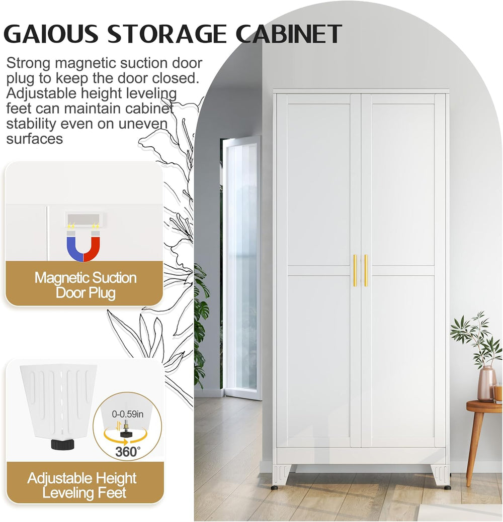 GAIOUS 71" Tall Metal Storage Cabinet with 2 Doors and 4 Adjustable Shel...