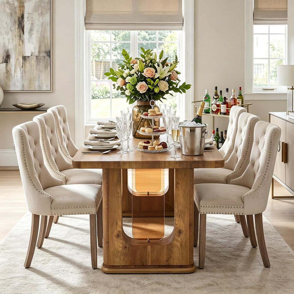 64.5" Dining Room Table Set for 6, Farmhouse Wood Kitchen Table with Dec...