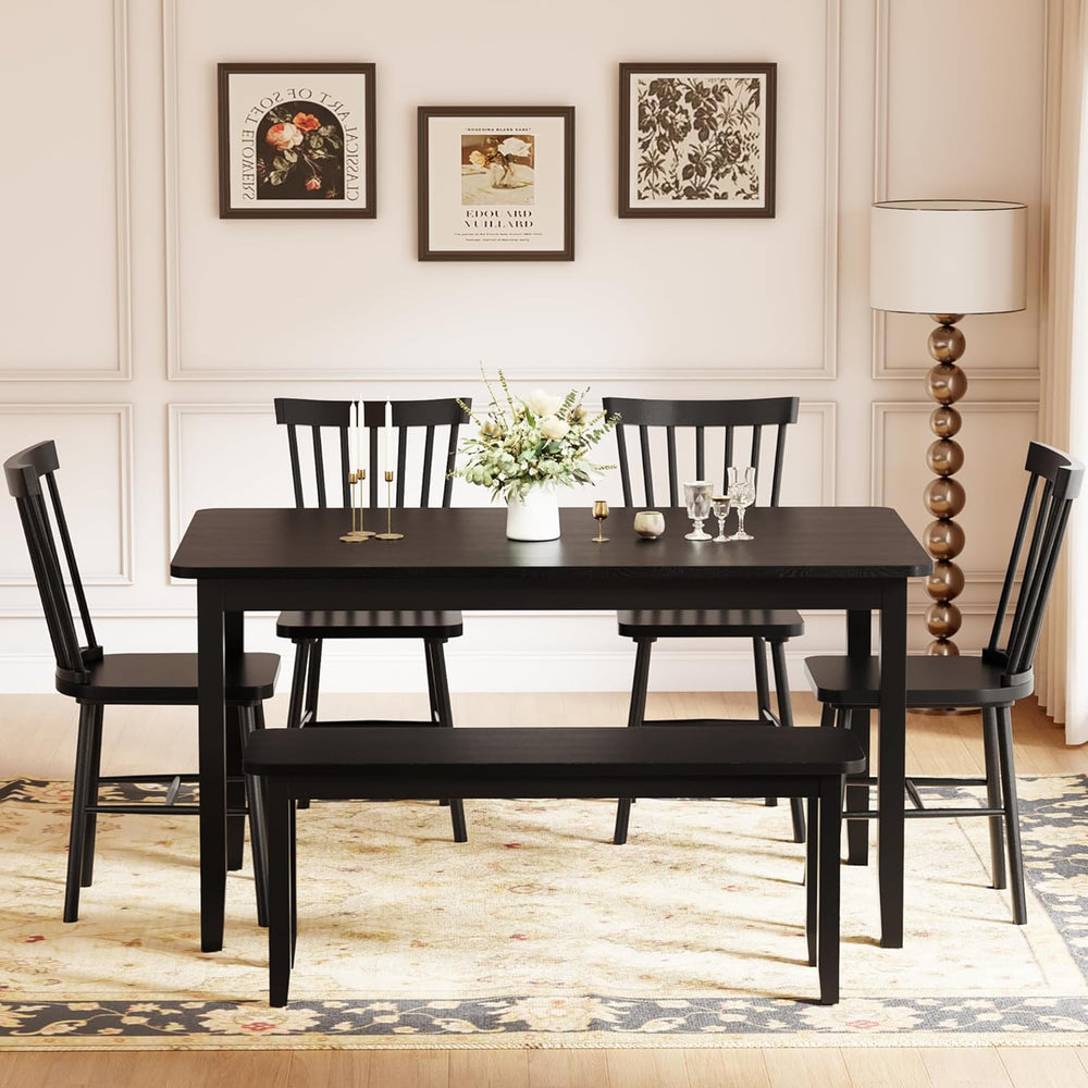 JUMMICO Solid Wood 6 Piece Dining Table Set, Modern 58"/W Kitchen Table ...