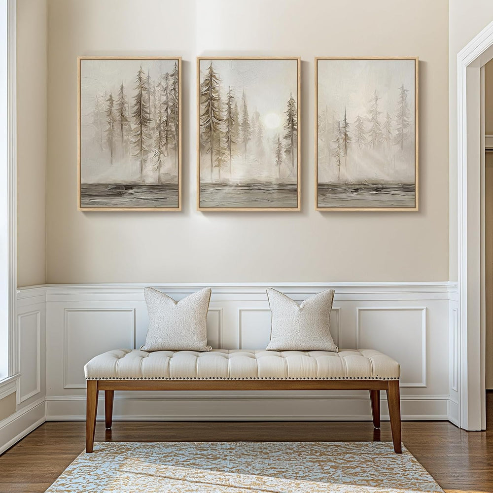 Large Framed Neutral Abstract Landscape Wall Art for Living Room, 24x36 In