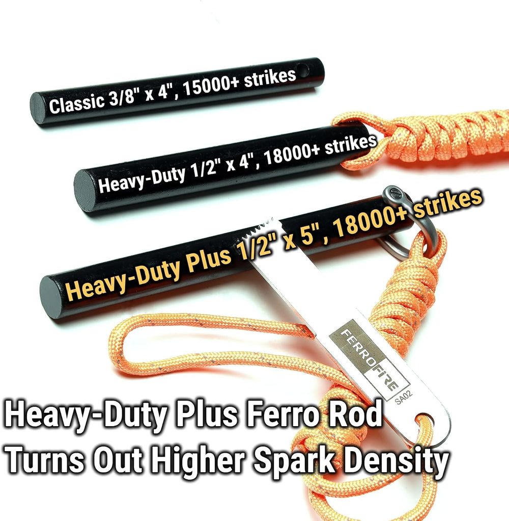 FS125 Heavy-Duty Plus Survival Fire Starter, 1/2" x 5" Ferro Rod