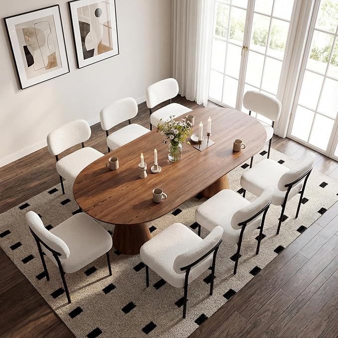 Dining Chairs, White Boucle Dining Chairs, Kitchen Dining Room Chairs Curved ...